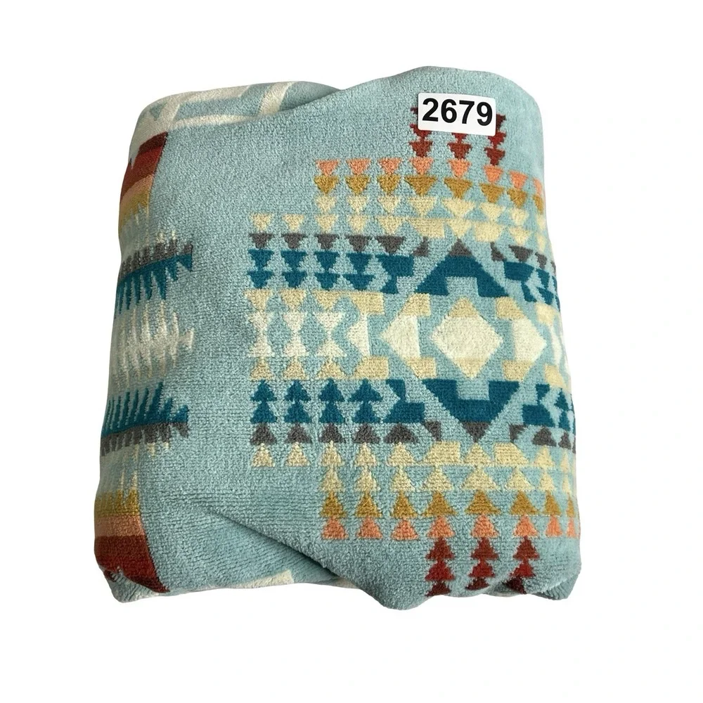 Pendleton Chief Joseph Hooded Towel Poncho Kids Tween Aqua Southwestern Cotton